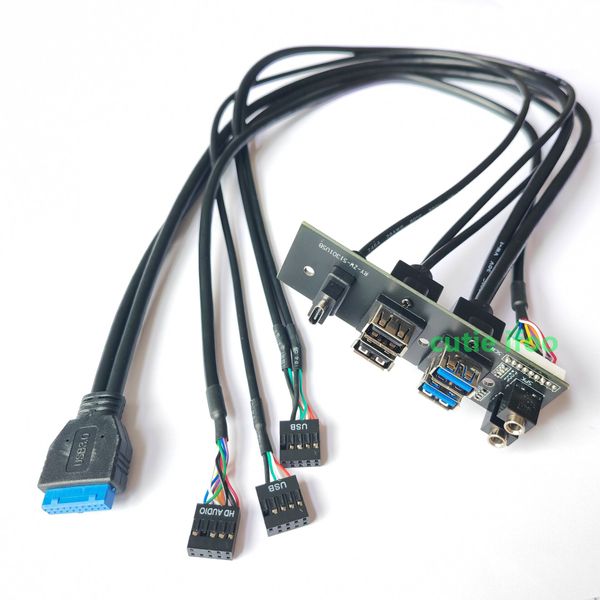 Cable de extensión para placa base de ordenador, Panel frontal, 19 pines, 9 pines a tipo C, 2 puertos, USB 2,0, 3,0, HD, Audio, 3,5mm, micrófono, altavoz, Cable de enchufe