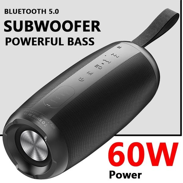 Computer SERS 60W potente 6600mAh Bluetooth Bluetooth Home Columna exterior TWS Super Subwoofer IPX7 Caja de sonido de graves pesados impermeables 231204