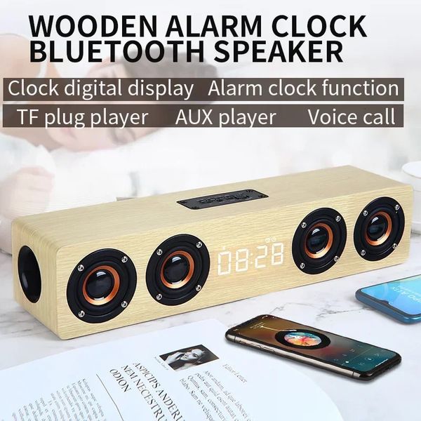 Ordinateur Sers sans fil Bluetooth basse karaoké horloge numérique en bois TV BT boîte de son lourde Radio FM 3D stéréo Surround Bar 231204