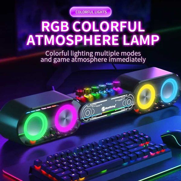 Haut-parleurs d'ordinateur RVB coloré e-sports Bluetooth haut-parleur lueur atmosphère fraîche lampe HiFi stéréo son boîte vocale ordinateur de bureau son caisson de basses YQ231103