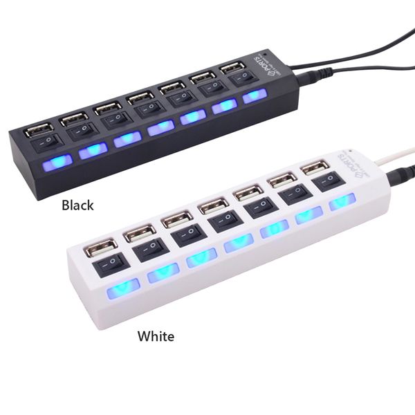 HUB USB 2.0 pour ordinateur, indicateur de commutateur à 7 ports, séparateur haute vitesse avec câble USB, pour ordinateur de bureau, ordinateur portable, Scanner de souris USB