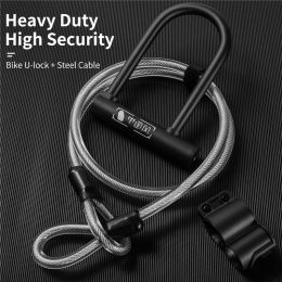 Computers West Biking Bicycle U Lock Antitheft Steel Cable Security Cycling Lock Motorcycle Electric Scooter MTB Road Bicycle Accessories