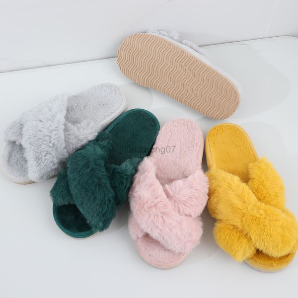 Comwarm Winter Women Casual Fuzzy Slippers Mujer Flip Flops Fluffy Shoes Cross Slides Ladies Soft Plush Home Indoor Slippers G220816