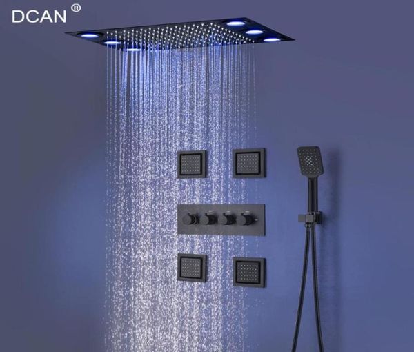 Juego de ducha LED 304 SPS de acero inoxidable tipo lluvia superior montado en la pared con riel oculto de 3 funciones con juego de baño con chorro corporal de 4 pulgadas3159769