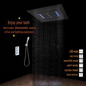 Ensemble de douche de salle de bains encastré Robinet 6 fonctions Mitigeur thermostatique 800x800 LED Pommeau de douche au plafond 4 fonctions Cascade Pluie Swirl CurtainHF5424