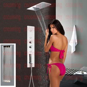 Panneau de douche thermostatique dissimulé avec jets de massage Mitigeur de douche de salle de bains Robinet mural Pomme de douche carrée Cascade de pluie GF9001