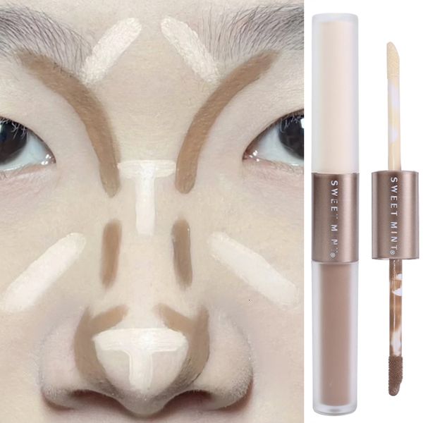 Corrector Resaltado de doble punta Barra de contorno Corrector 2 en 1 Lápiz Cemento Gris Tridimensional Sombra de nariz Bronceadores Maquillaje Pluma 230926