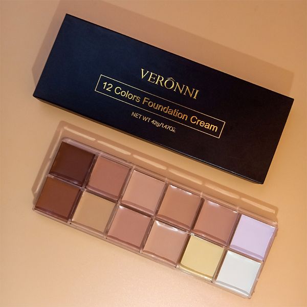 Correcteur VERONNI Visage Contour 12 Couleurs Palette Couverture de Maquillage Fond de Teint Éclaircissant Maquillage Complet pour les femmes 230801