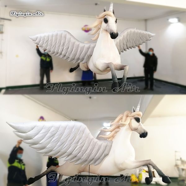 Fond de scène de concert suspendu licorne gonflable 3m mascotte animale géante modèle blanc sauter licorne volante pour la décoration de fête de boîte de nuit