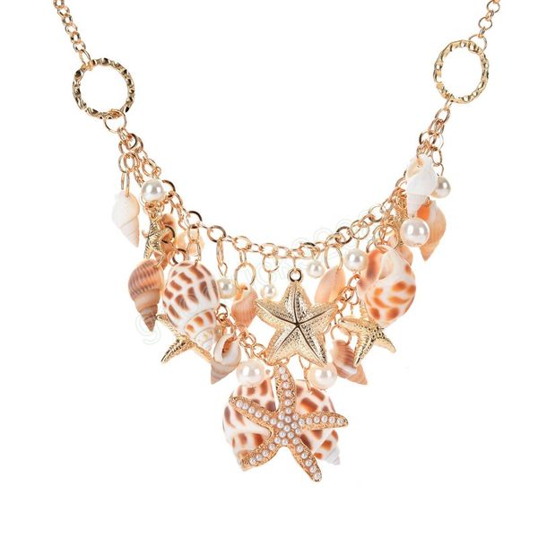 Conque coquille étoile de mer simulé collier de perles douce mode étoile de mer étoile de mer colliers à plusieurs niveaux bijoux d'été pour les femmes