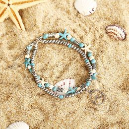 Conque étoile de mer Mizhu plage tortue pendentif cheville dame romantique doux gros bracelets de cheville bracelet 296g