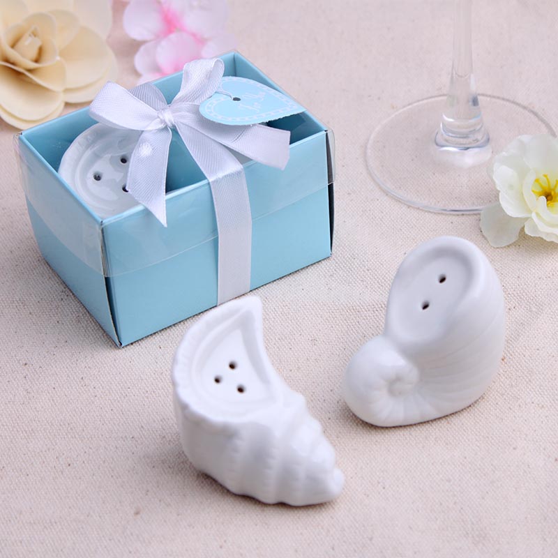 Conch Wedding Seasoning Cans Salt and Pepper Shaker Marine Style Ceramic Spice Jars Wedding Party Favor Gift Supplies New