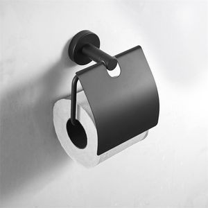Beknopte zwarte muurbevestiging Toiletpapierhouder Badkamer Roestvrijstalen Roll Houders met Cover Hardware 210720