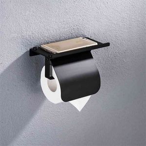 Porte-rouleau de papier en acier inoxydable concis Toilette murale avec étagère de téléphone Accessoires de fixation de salle de bains 210720