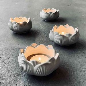 Bougeoir en forme de fleur en béton moules ronds porte-bougie chauffe-plat moules en silicone ciment chandelier moules 210722