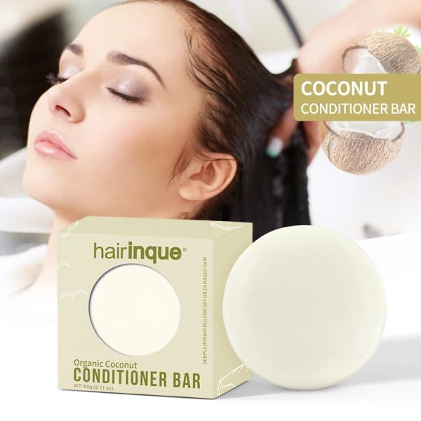 HAIRINQUE – barre de revitalisant en noix de coco biologique faite à la main, savon solide pour cheveux, réparation hydratante en profondeur pour les soins des cheveux secs et endommagés