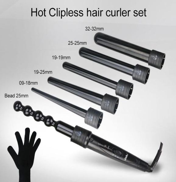 CONE BARRIL Y BEAD BARREL Forma de cabello 6 en 1 EE. UU. Eu UK enchufe Curling Wand con caja de regalo minorista4051619