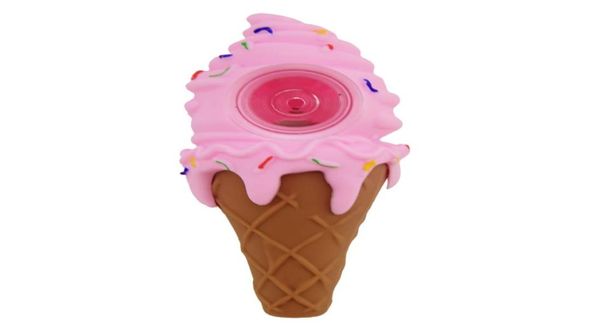 Cone helado de silicona tubería de color verde rosa amarillo para elegir tuberías manuales de platino con cuchara de tabaco diseño de verano bong5972558