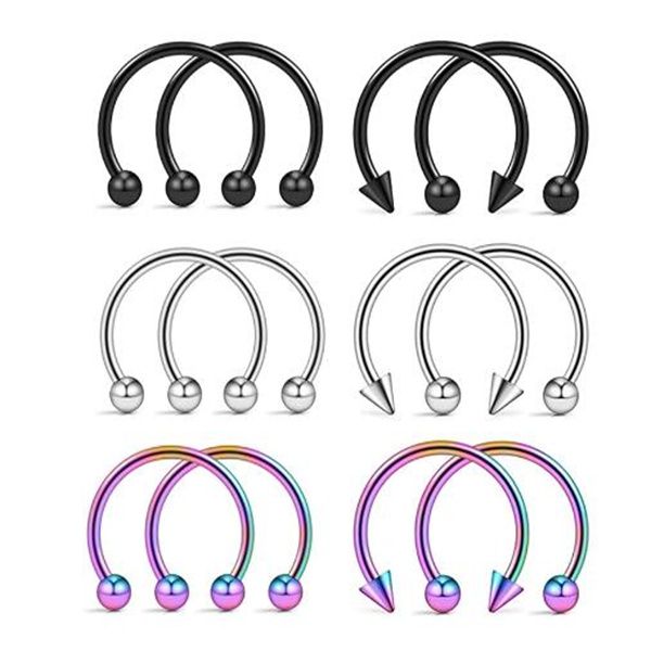 Cône Spike Fer À Cheval Circulaire Septum Nez Anneau En Acier Chirurgical Mamelon Cerceaux Nez Septum Sourcil Oreille Piercing Corps Bijoux GC1189