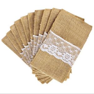 Confetti 100 stuks 4 x 8 inch natuurlijke jute gebruiksvoorwerphouders messen vorken tas bestekzakje feest bruids douche bruiloft servies tassen gunst