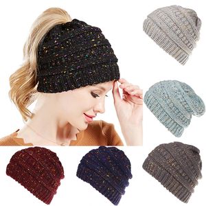 Bonnet en tricot confettis, chapeau d'hiver épais, doux et chaud avec trou pour queue de cheval pour femme, 8 couleurs