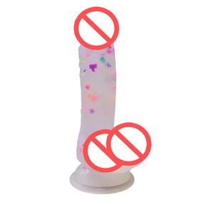 Confetti stuwkracht dildo's waterdichte kristalglas realistische masturbatie zuigbeker siliconen jelly clear dildo's voor vrouwen8601368