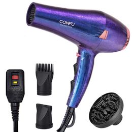 CONFU Sèche-cheveux compact professionnel, sèche-cheveux ionique négatif avec diffuseur et concentrateur, pour un séchage rapide, certifié ETL, violet