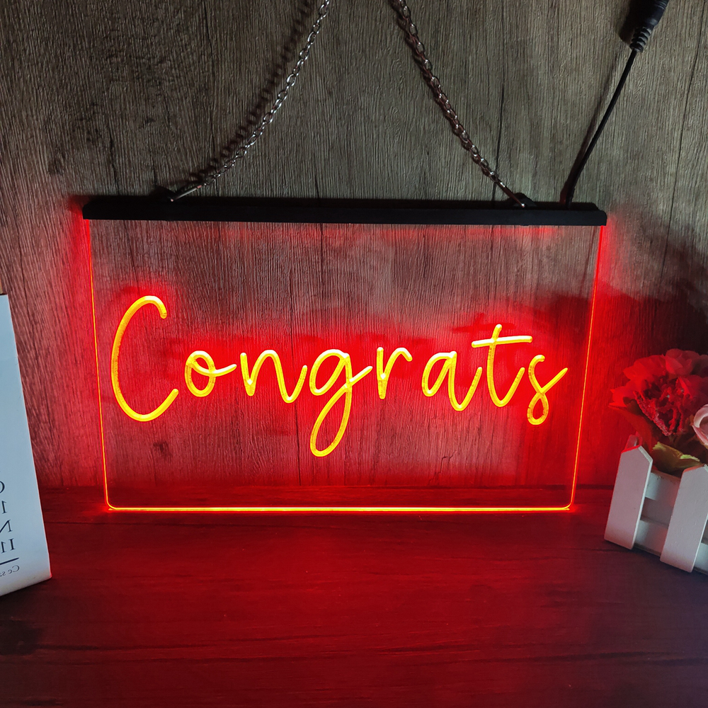 Congrats LED Neon Sign Home Decor New Year Wall Wedding Bedroom 3D Night Light