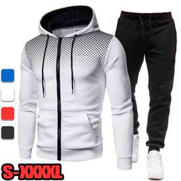 Conjunto de chaqueta con cremallera y pantaln negro para hombre, sudadera informeel, trajes para buitenshuis, Novedad G1217