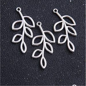 Connecteurs 100pcs / lot branche de fleur plaquée argent antique pour la fabrication de bijoux résultats accessoires artisanat 22x41mm composants de livraison directe Dhfph