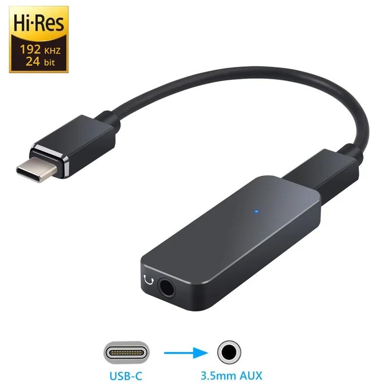 커넥터 192kHz USB C DAC 컨버터 휴대용 Hifi 헤드폰 앰프 타입 C에서 3.5mm 안드로이드 시스템 스마트 폰을위한 이어폰 어댑터.