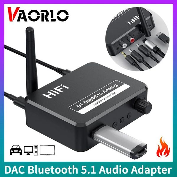 Conectores 2 en 1 DAC Bluetooth 5.1 Receptor de audio Convertidor digital a analógico 3,5 mm AUX RCA UDisk Conector óptico Adaptador inalámbrico estéreo