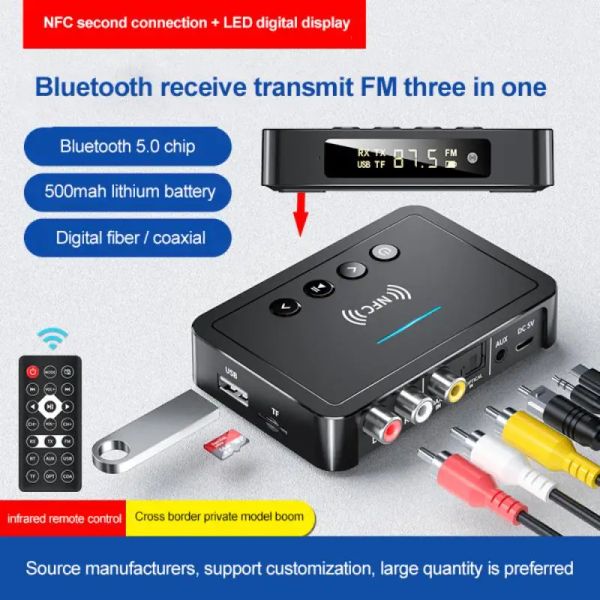 Conectores 3 w 1 Bluetooth 5.0 odbiornik nadajnik FM estéreo AUX 3,5 mm Jack RCA optyczna bezprzewodowa NFC Adaptador de audio Bluetooth para TV PC