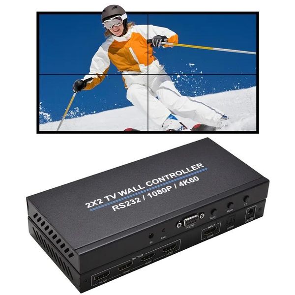 Conectores Controlador de pared de vídeo 4K 60Hz 2x2 HDMI 1x2 1x3 1x4 2x1 3x1 4x1 Procesador de pared de vídeo Caja de unión de TV de 4 canales Empalmadora de TV RS232