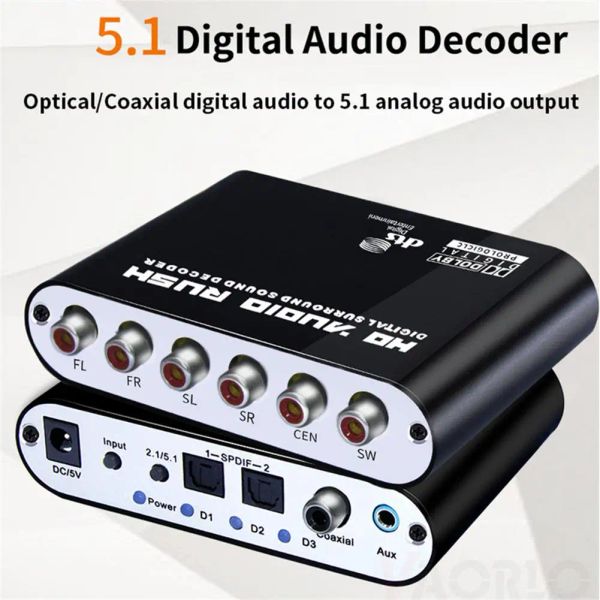 Connecteurs 5.1 AC3 DTS DIGITAL Audio Rush Decoder Coaxial RCA HD Sound Strong Mobility Converter Host Alimentation Câble optique