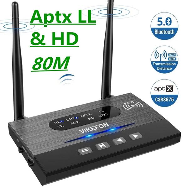 Connecteurs 80m APTX HD Low Lentency Bluetooth 5.0 Récepteur d'émetteur audio SPDIF 3,5 mm AUX Jack RCA Adaptateur sans fil pour la paire PC TV de voiture 2