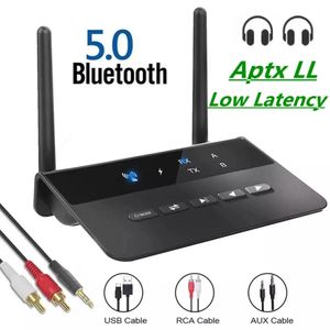 Connectoren 80 m Bluetooth 5.0 Zender Ontvanger Bypass Aptx Ll Lage latentie Draadloze audio-adapter 3,5 mm Aux Rca-aansluiting voor pc Tv-hoofdtelefoon