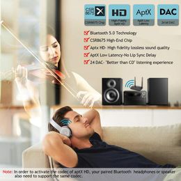 Connecteurs 80m à longue portée Bluetooth 5.0 Émetteur audio Bypass APTX HD LL SPDIF AUX ADAPTATRE SELLE SANS WIRE