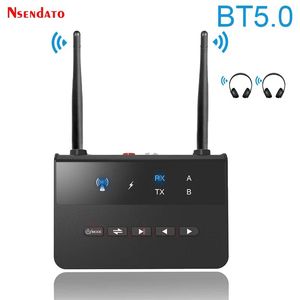 Connectoren 80m draadloze BT v5.0 Audio RCA -zenderontvanger APTX LL Wireless Music Audio Adapter 3,5 mm Aux Jack voor tv -pc -autopelefoons