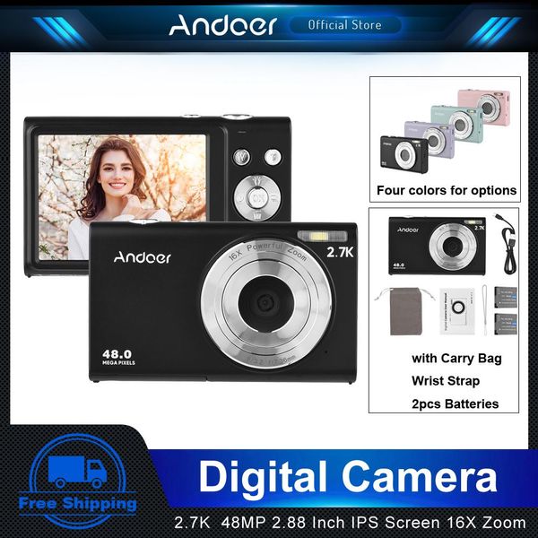 Conectores Cámara digital Andoer Videocámara 2.7k 48mp Enfoque automático Antivibración Detact facial Captura de sonrisa Luz de relleno LED incorporada con baterías