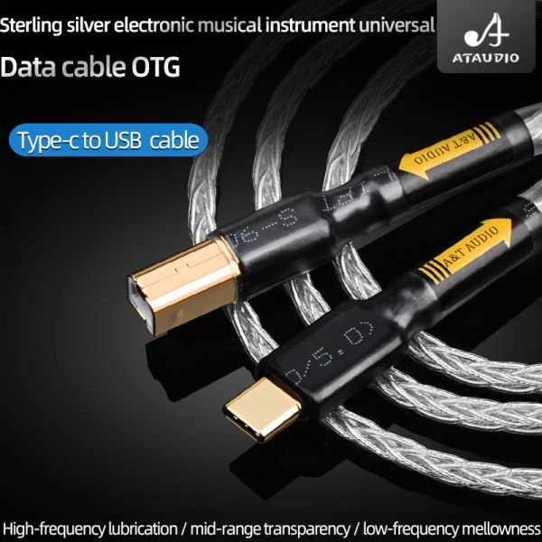 Connecteurs ATAUDIO HIED Câble USB Type C pour taper B Hifi Câble stéréo Pure Sier Data Audio Câble numérique pour le téléphone mobile DAC