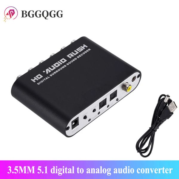 Connecteurs BGGQGG 5.1 Convertisseur audio numérique à analogique USB DAC numérique à analogique Decodificad SPDIF COAXIAL AUX 3,5 mm à 6RCA Sound
