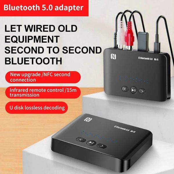 Conectores Bluetooth 5.0 Receptor de audio NFC IR Remote Control de 3.5 mm Jack Aux RCA U Disco Estereo Música Adaptador inalámbrico para amplificador de automóviles de TV