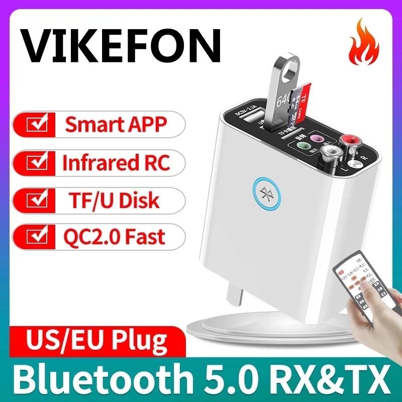 Connectors Bluetooth 5.0 Audio Receiver Transmitter Stereo Wireless Adapter Tf/u Disk Play Quick Usb Charge for Headphone Tv Ir App Control