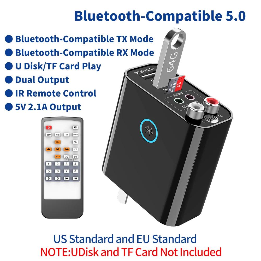 커넥터 Bluetooth 5.0 오디오 수신기 송신기 스테레오 무선 어댑터 TF/U 디스크 재생 헤드폰 TV IR 앱 제어 용 빠른 USB 충전