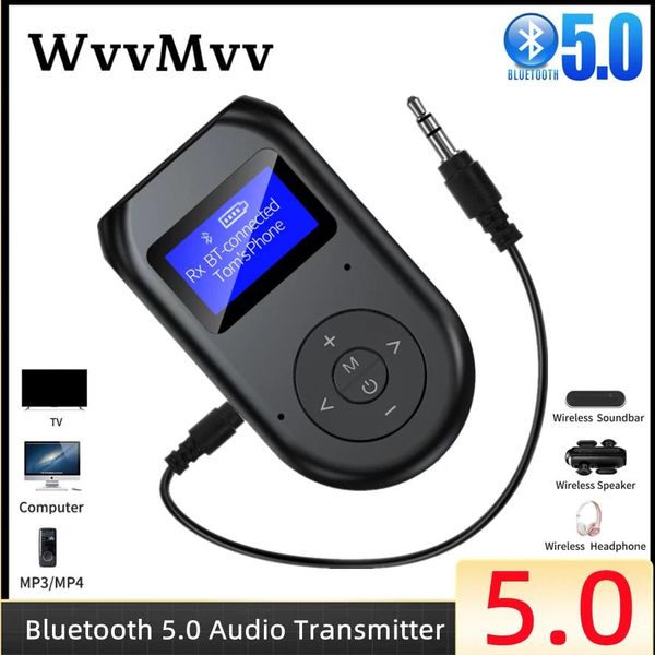 Connecteurs Bluetooth 5.0 Transmetteur audio Récepteur 3,5 mm Jack Aux Adaptateur audio sans fil Écran LCD avec micro pour haut-parleur TV Stéréo de voiture
