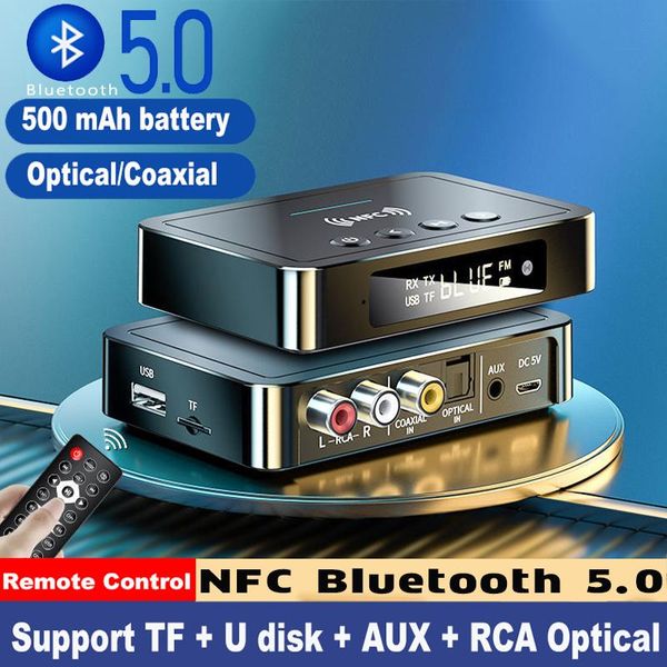 Connecteurs Récepteur Bluetooth 5.0 Transmetteur Fm Stéréo Aux 3,5 mm Jack Rca Optique Nfc Adaptateur Audio sans Fil pour TV PC avec télécommande