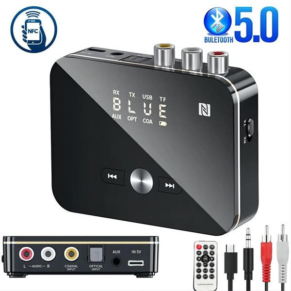 Conectores Bluetooth Receptor Transmisor 5.0 NFC Estéreo 3.5mm Inalámbrico AUX M8 Jack RCA Adaptador de audio óptico Micrófono IR Control remoto para TV