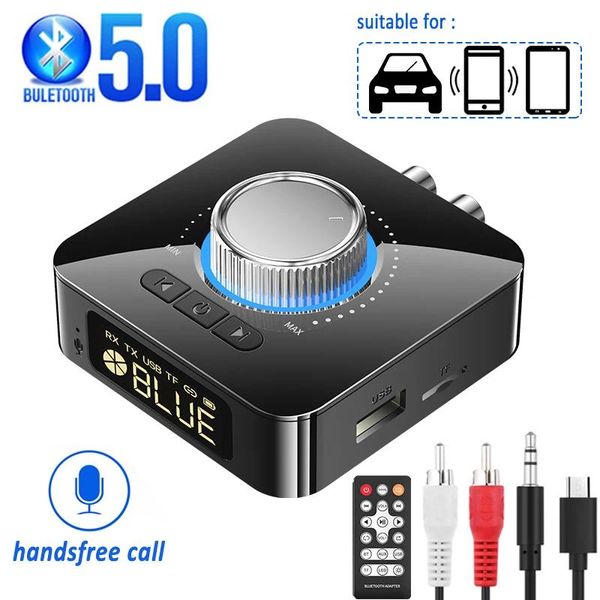 Connecteurs émetteur de récepteur Bluetooth LED BT 5.0 Stéréo AUX 3.5 mm Jack RCA Handsfree Call tf Udisk TV Car Kit Adaptateur Audio sans fil