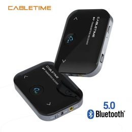 Connectoren Cabletime Bluetooth Audio-ontvanger 5.0 3.5mm Jack Draadloze Adapter Ingebouwde Batterij Tx/rx Aux Zender voor auto Speaker N337